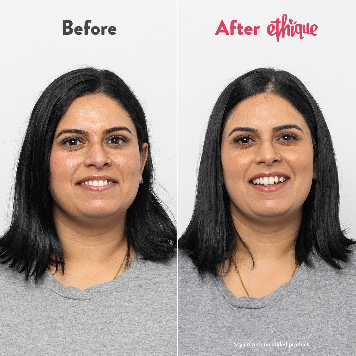 Bar Minimum before and after. styled with no added product.