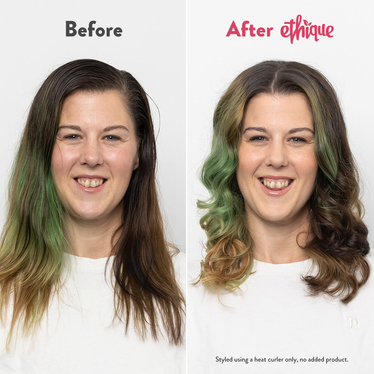 Mintasy before and after. styled using a heat curler only, no added product