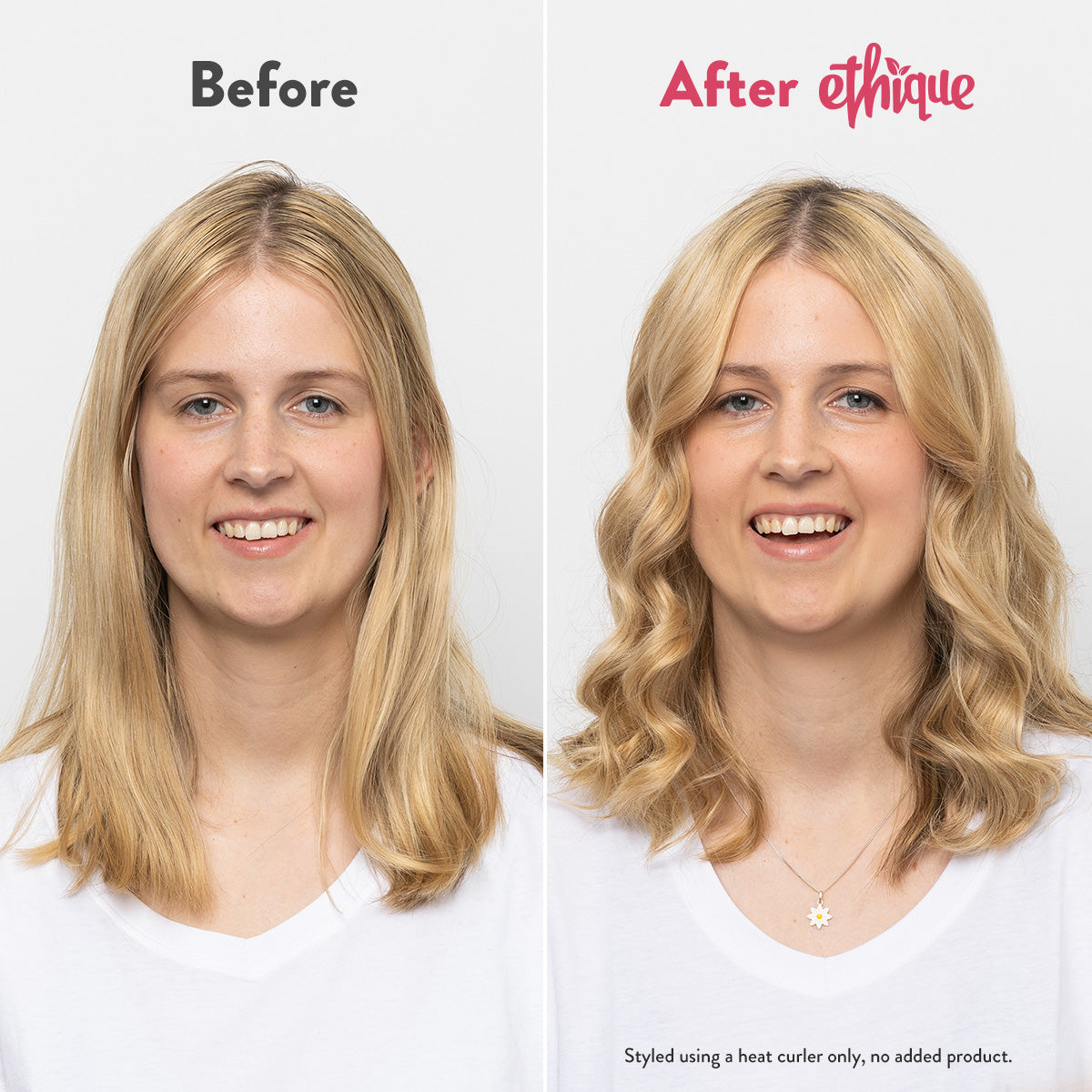 Wonderbar before and after. styled using a heat curler only, no added product
