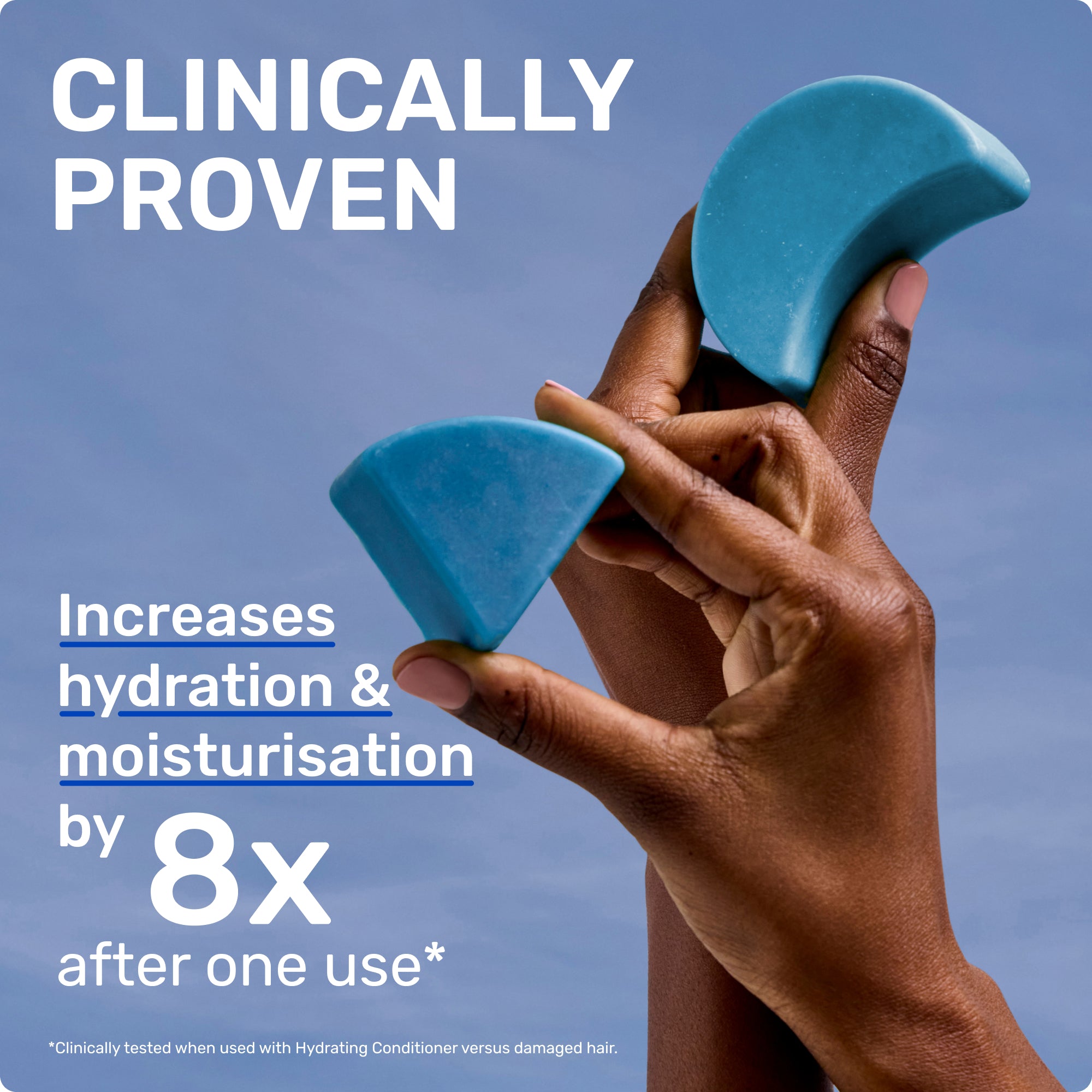 CLINICALLY PROVEN
Increases hydration & moisturization by 8X after one use*
Clinically tested when  used with Hydrating conditioner versus damaged hair