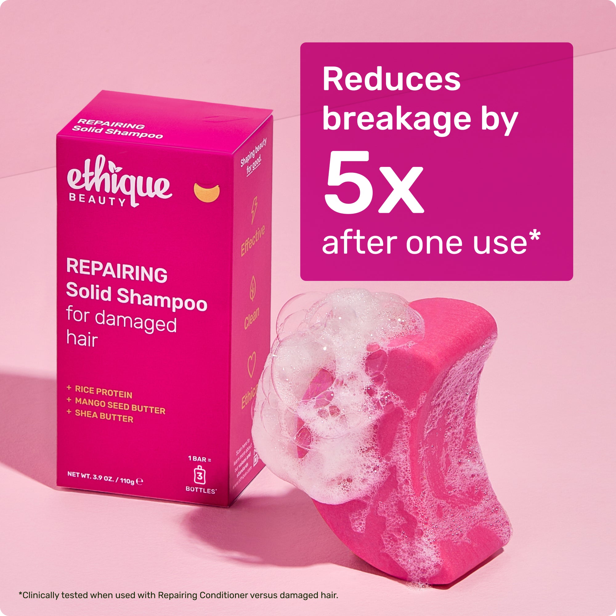 Reduces breakage by 5x after one use* *Clinically tested when used with Repairing Conditioner versus damaged hair.