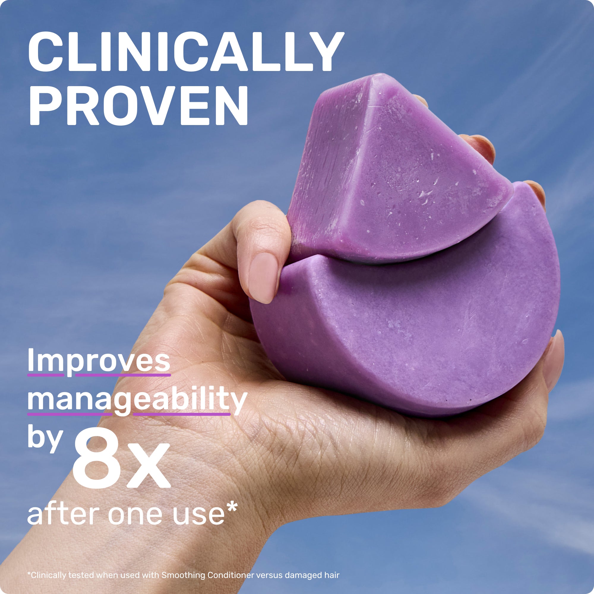CLINICALLY PROVEN
Improves manageability by 8X after one use

*clinically tested when used with Smoothing Conditioner versus damaged hair